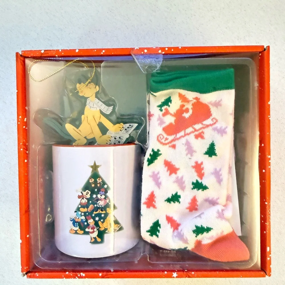 Disney Christmas Mug and Socks Set - Green, Red, Pink
